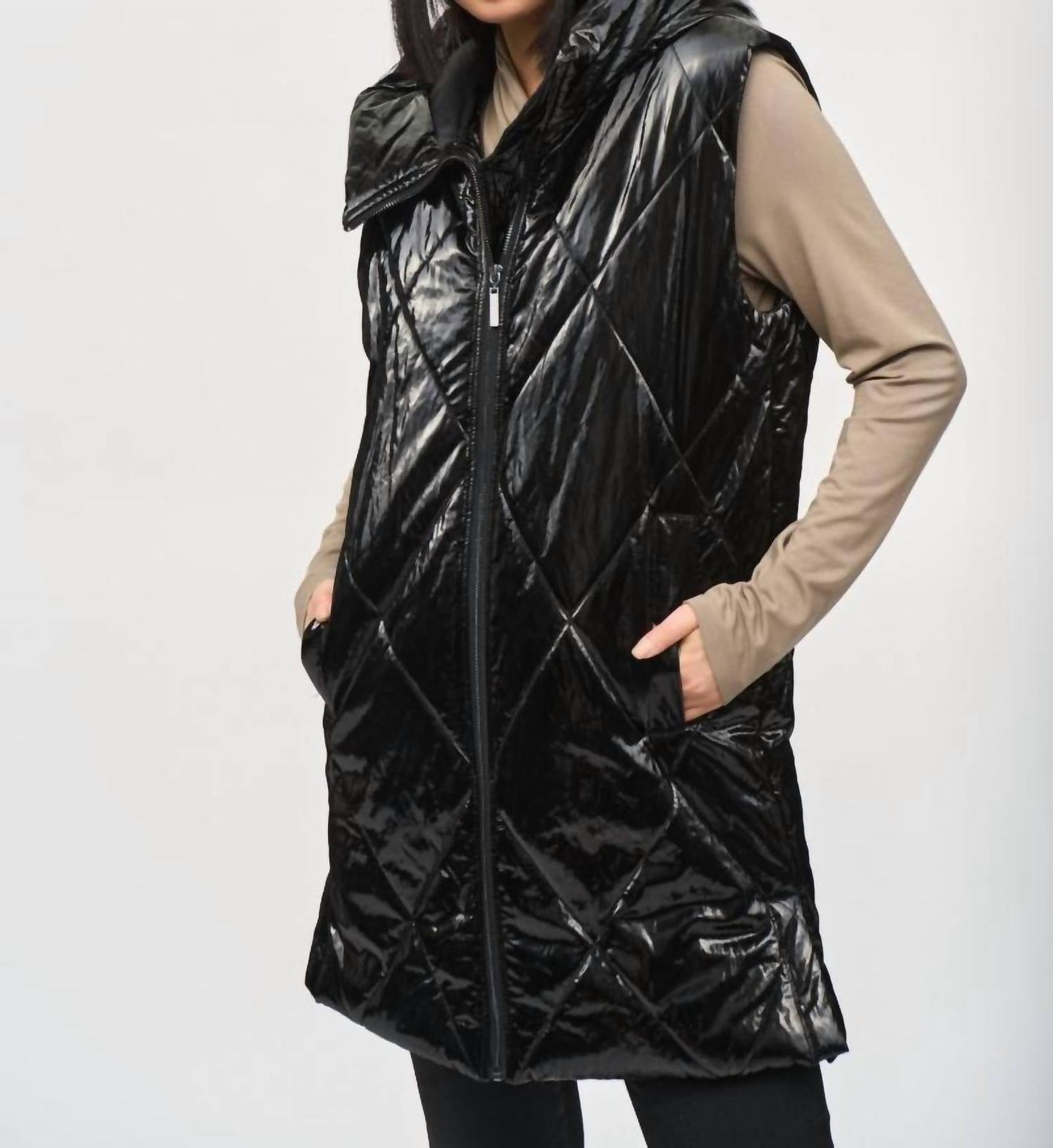 Joseph Ribkoff - Hooded Sleeveless Quilted Zip Front Puffer Vest