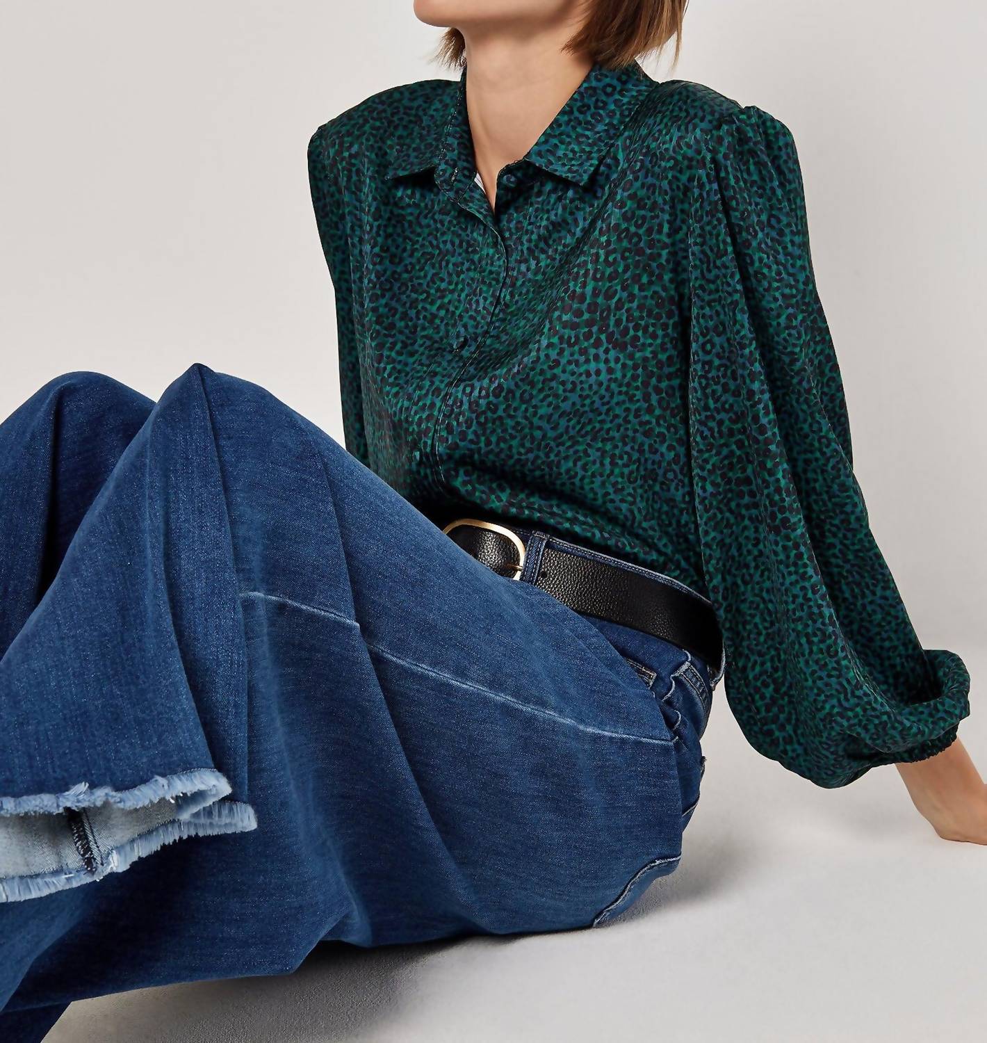 Apricot - Animal Print Self Stripe Satin Shirt