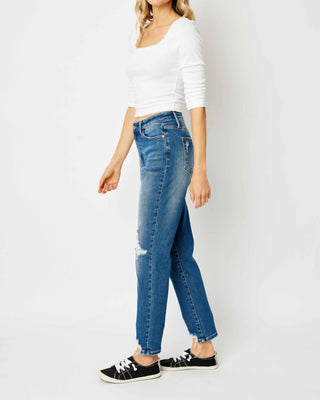 Judy Blue - Calça jeans boyfriend de cintura alta com bolso para moedas