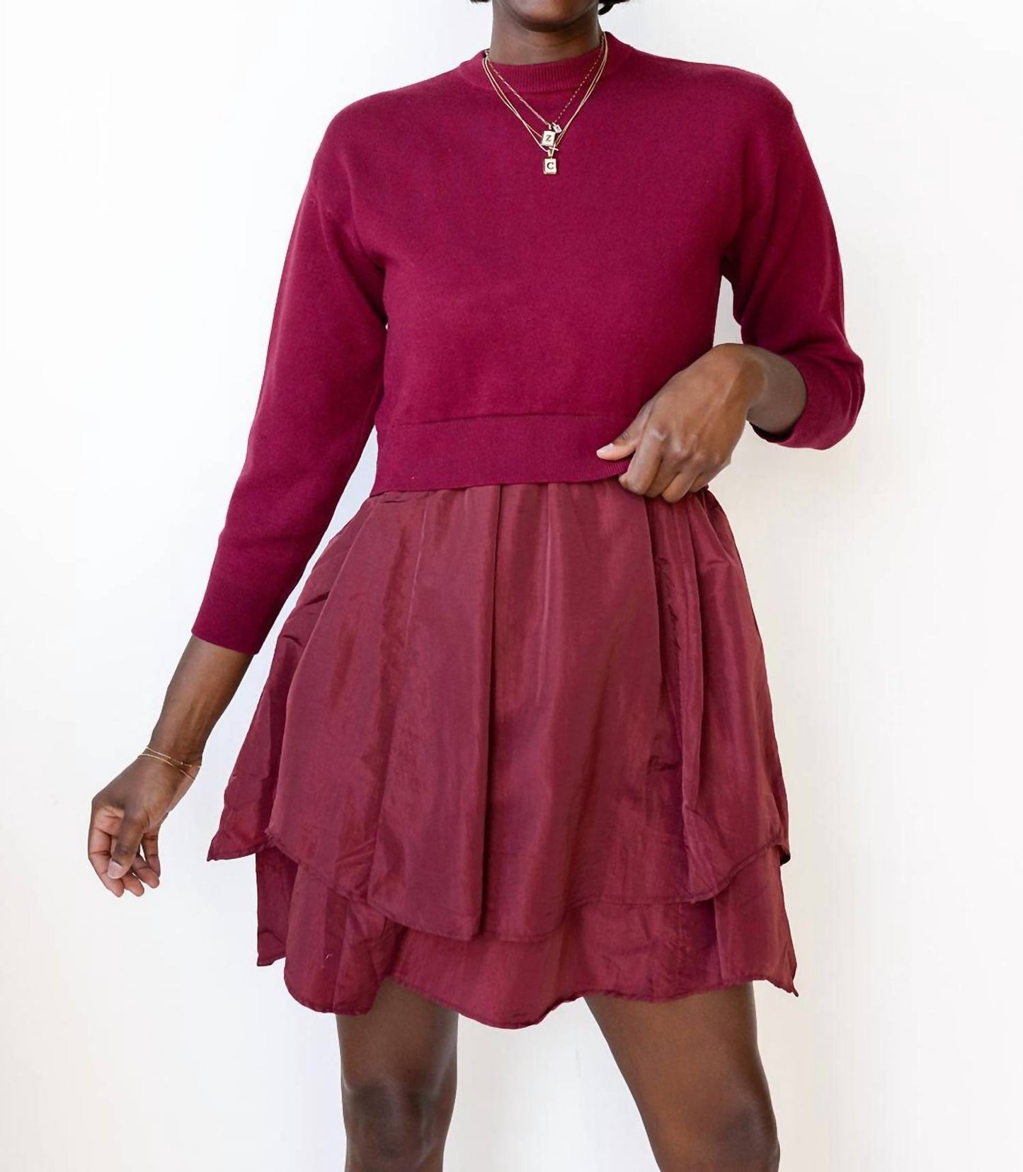 Baevely By Wellmade - Mary 3/4 Sleeve Mini Sweater Dress