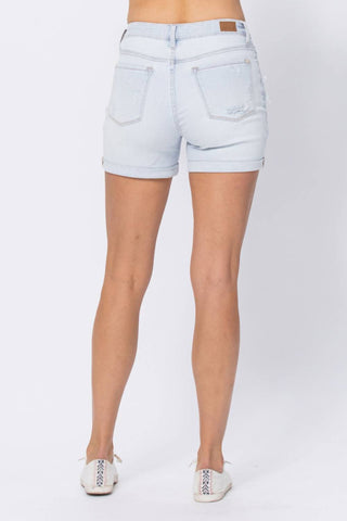 Judy Blue - High Waist Cuffed Serape Patch Destroyed shorts