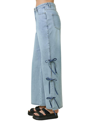 Day + Moon - Calça Jeans com Detalhe de Gravata Sem Preocupação