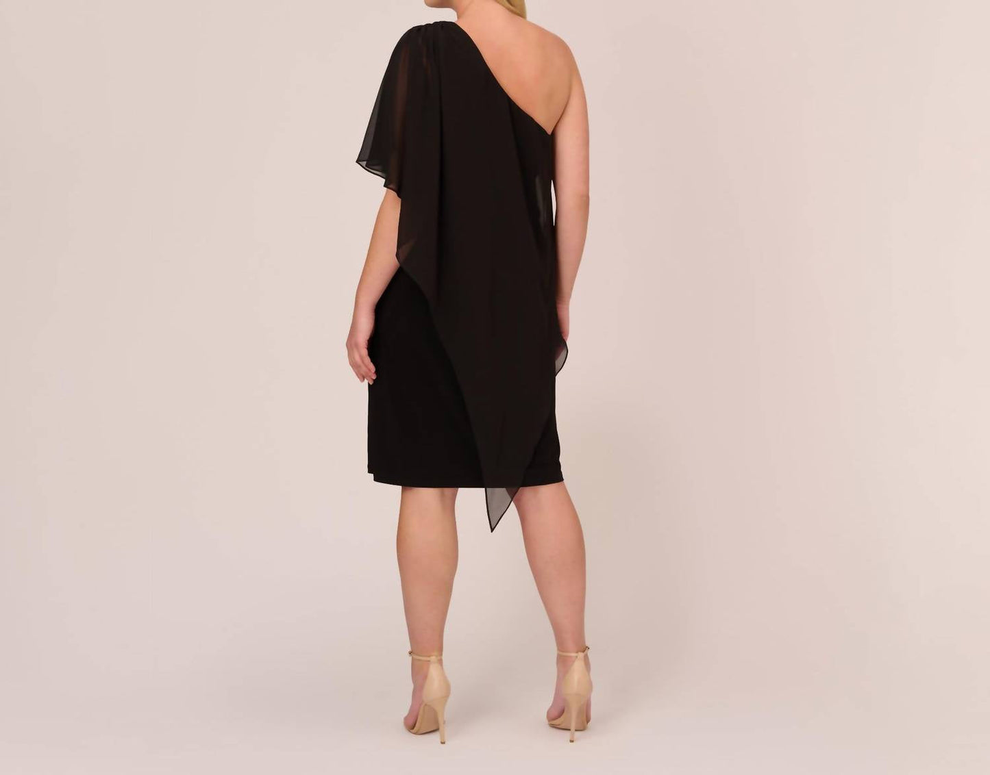 Adrianna Papell - One Shoulder Chiffon Cape Midi Dress
