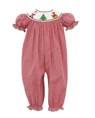 Anavini - Kids Smocked Santa Claus Romper