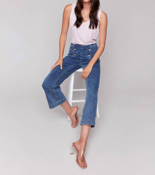 Charlie B - Cropped Pull-on Flare Jeans With Front Buttons