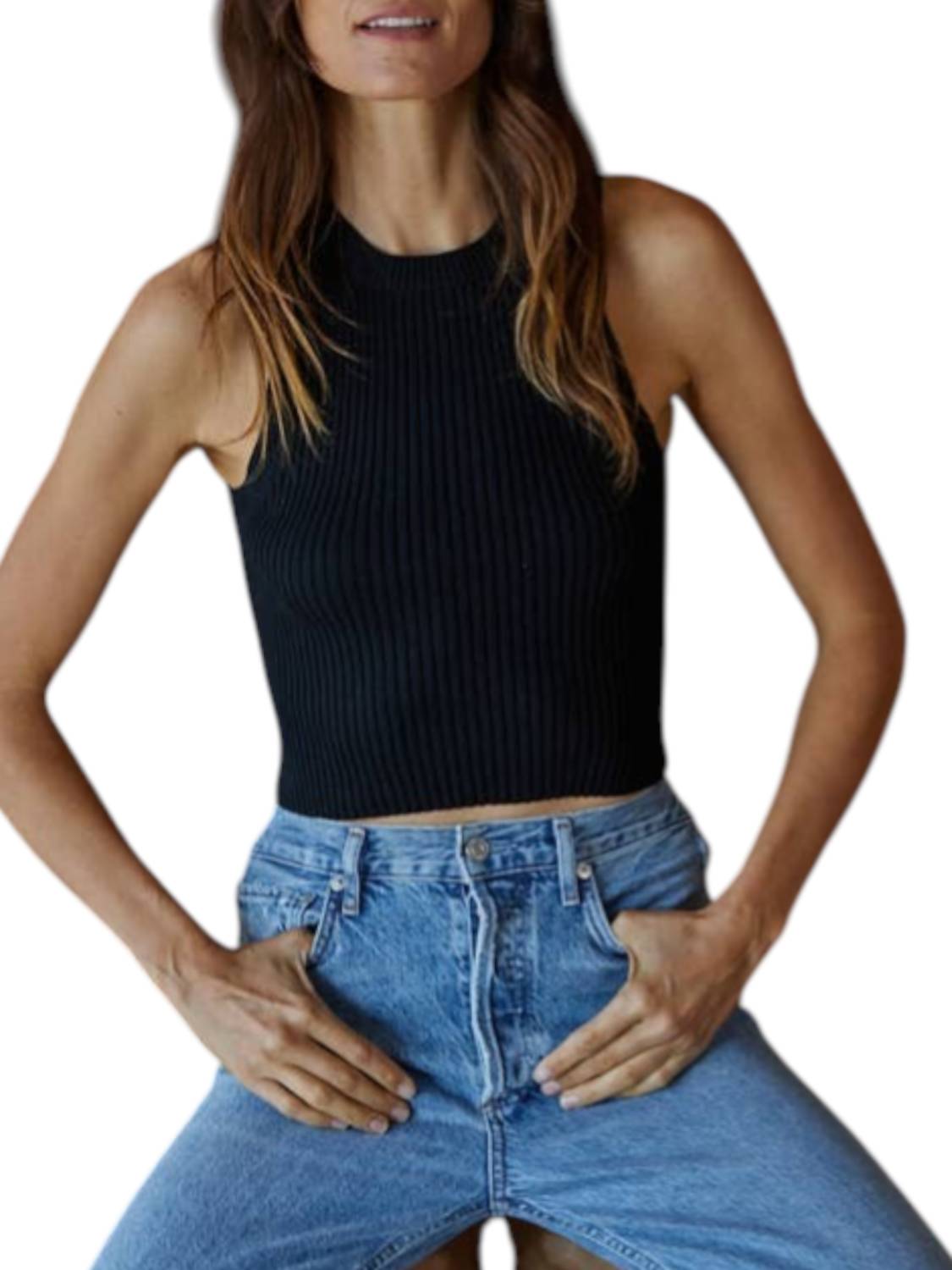 By Together - Knit Sweater Crew Neck Sleeveless Crop Top