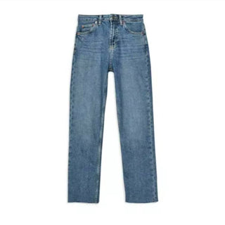 Topshop - Calça jeans cropped de cintura alta com bainha crua e perna reta