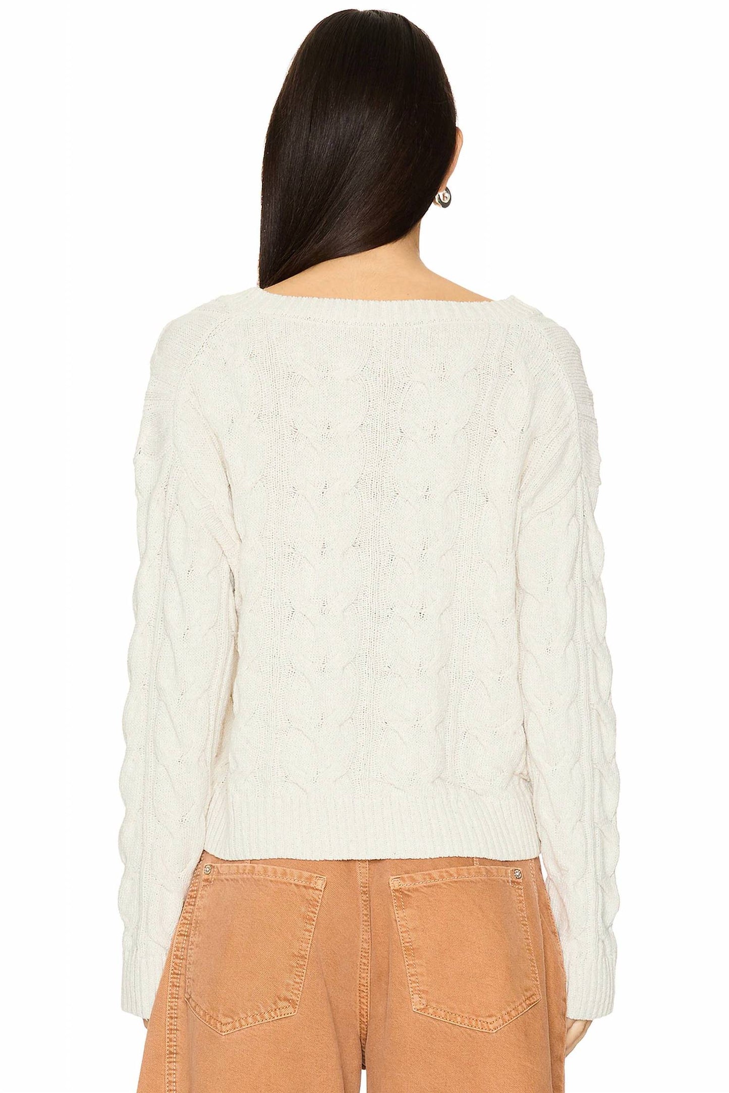 Free People - Washed Cable V Neck Sweater