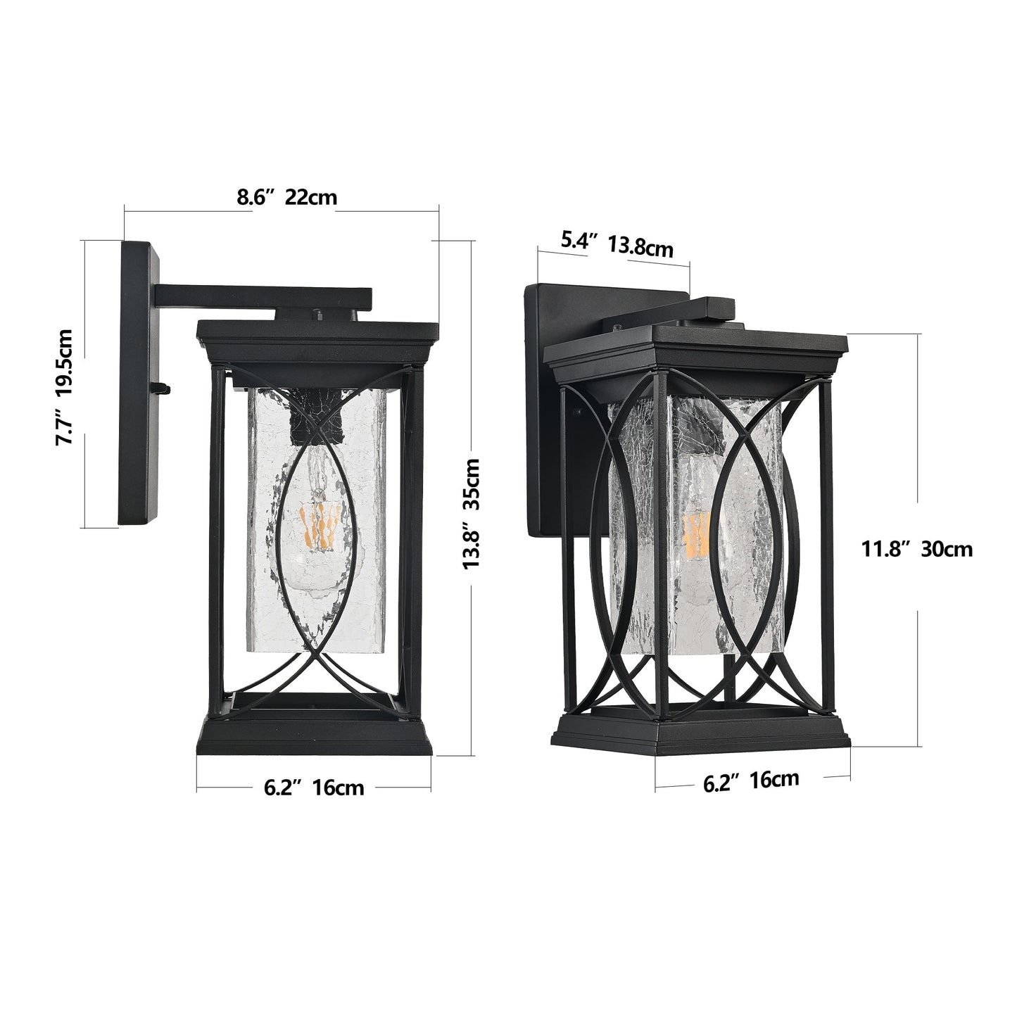 14'(H) Black Outdoor Wall Lantern with Crackled Glass