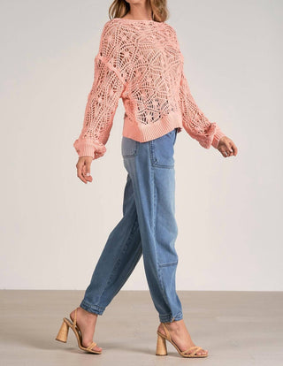 Elan - Suéter de crochê com gola canoa