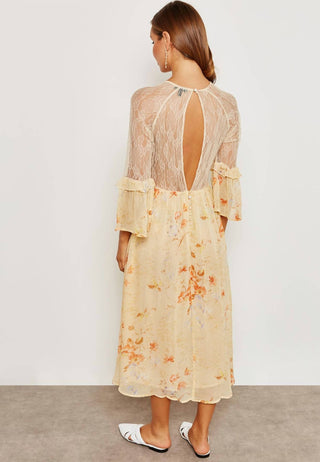 Topshop - Vestido midi com babados, renda e estampa floral
