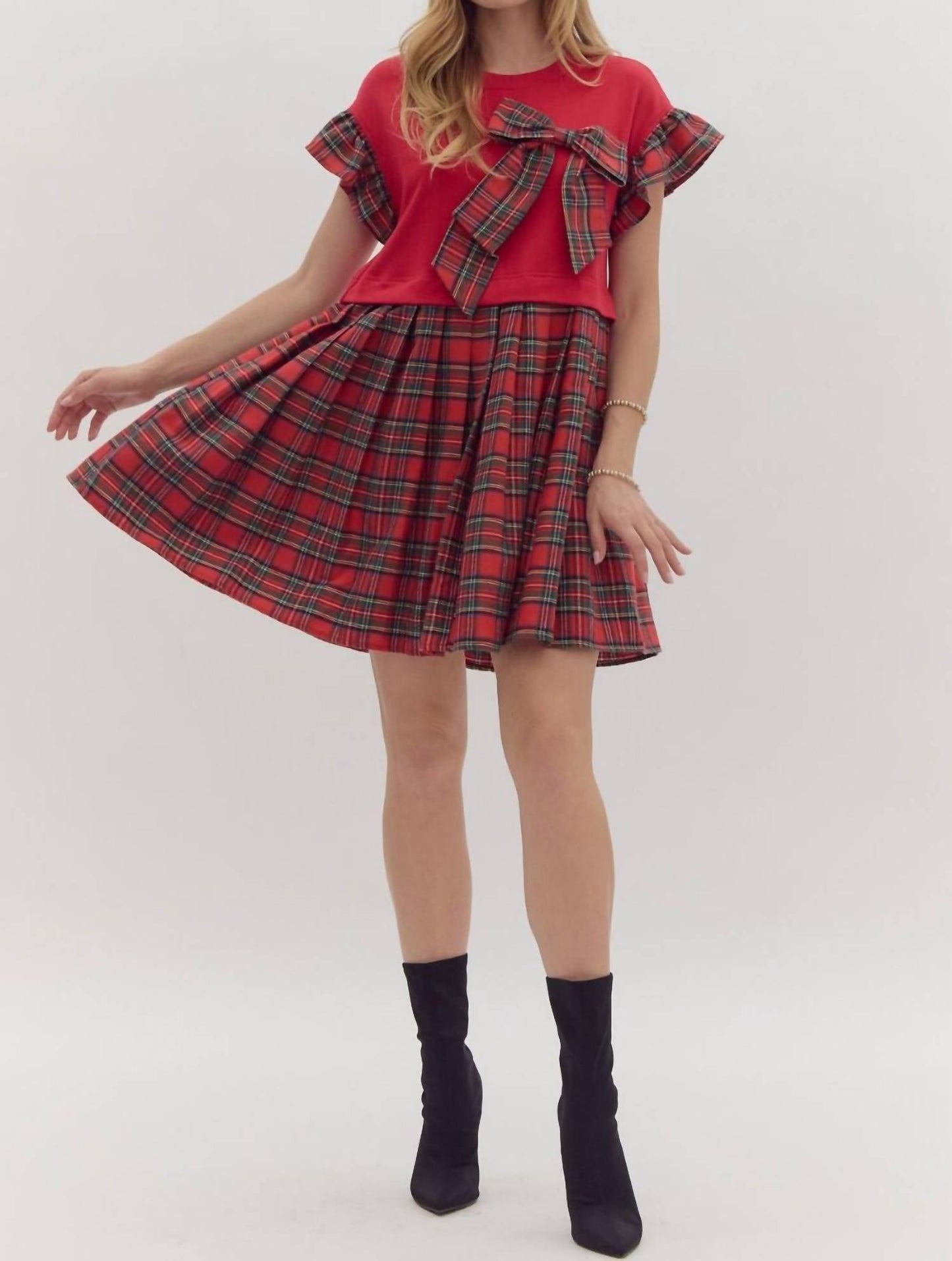 Entro - Tartan Plaid with a Bow Dress
