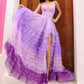 Nox Anabel - Spaghetti Strap Ruffled gown with a slit