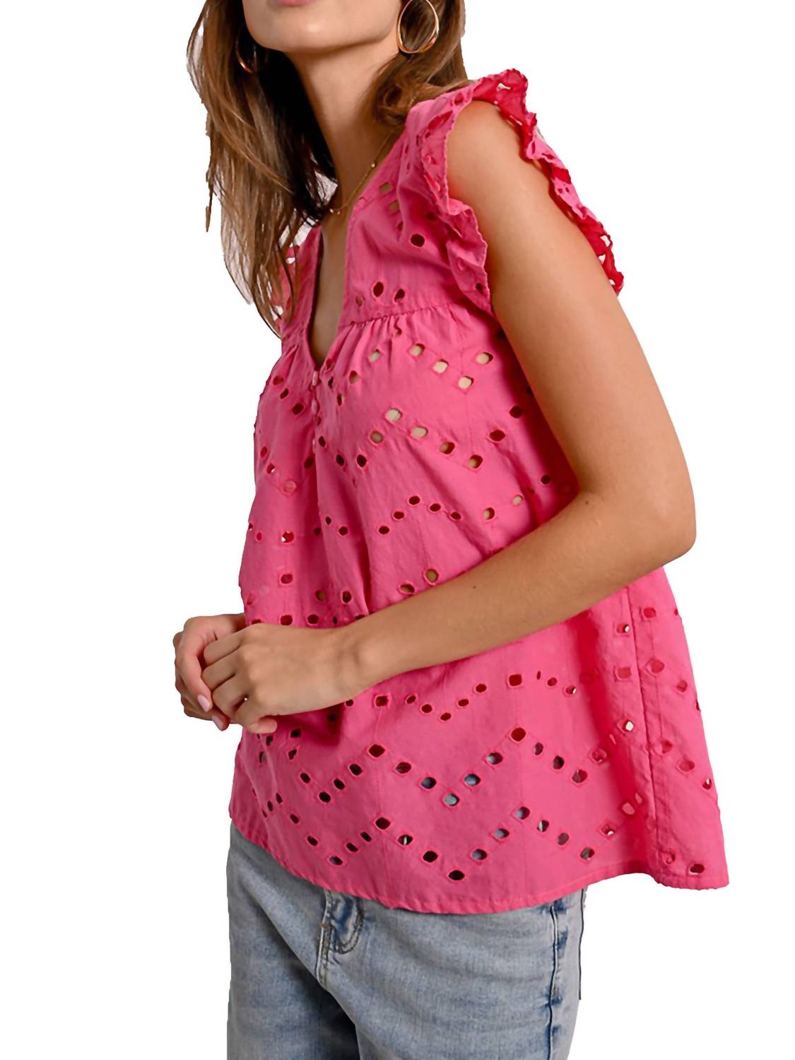 Molly Bracken - Ruffle Sleeve Eyelet Top