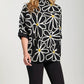 Apny - Whimsical Floral Sweater With Contrast Cuffs And Pockets
