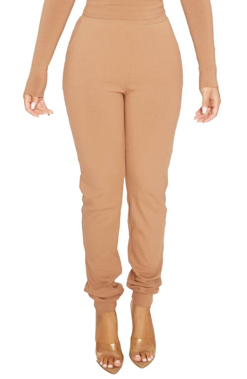 Naked Wardrobe Snatched High Waist Ribbed Joggers in Coco, Size Medium