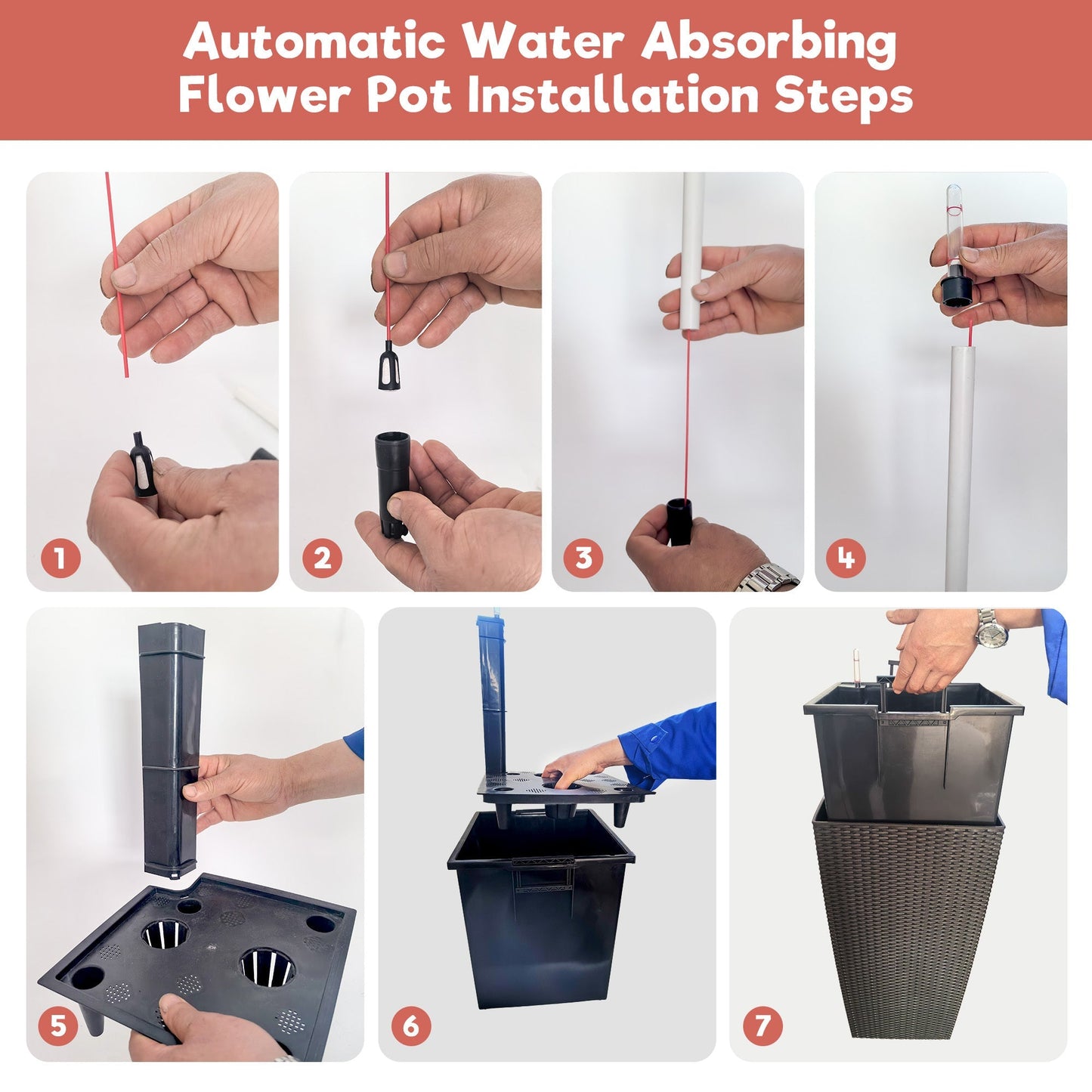 30 in Tall Large Flower Pot Planter with Self-Watering Drainage Holes