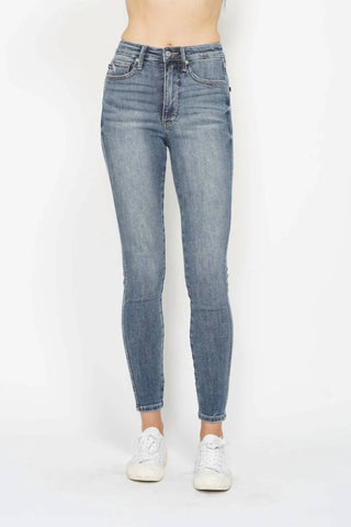 Judy Blue - Calça jeans skinny com controle de barriga e lavagem contrastante tamanho normal
