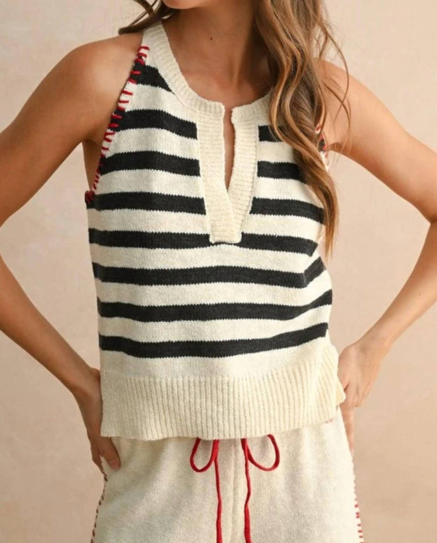 Miou Muse - Stitch Detail Knit Top