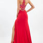 Rachel Allan - Beaded Halterneck Evening Gown With High Slit