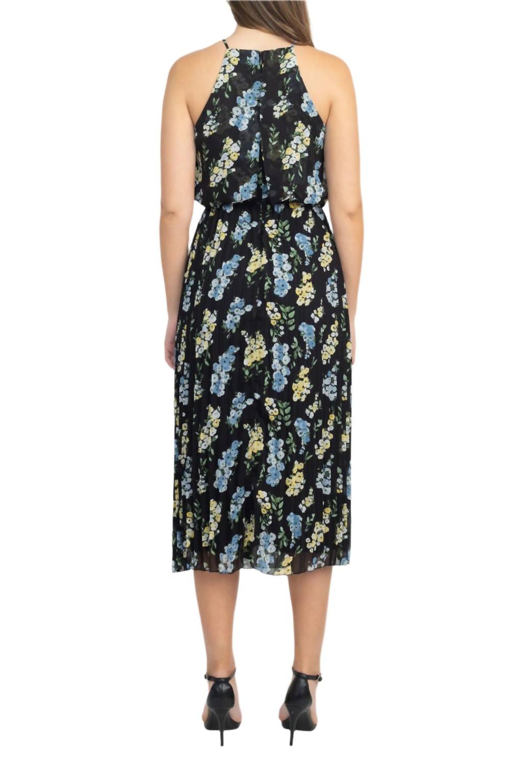 Sam Edelman - Square Neck Elastic Waist Zipper Back Pleated Dress