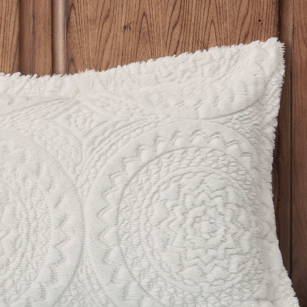 King/Cal King Embroidered Medallion Faux Fur Comforter Mini Set