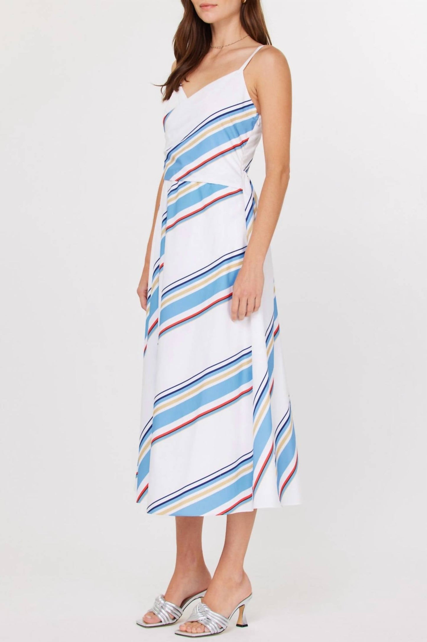 Current Air - Striped Heart Neck Wrap Midi Dress