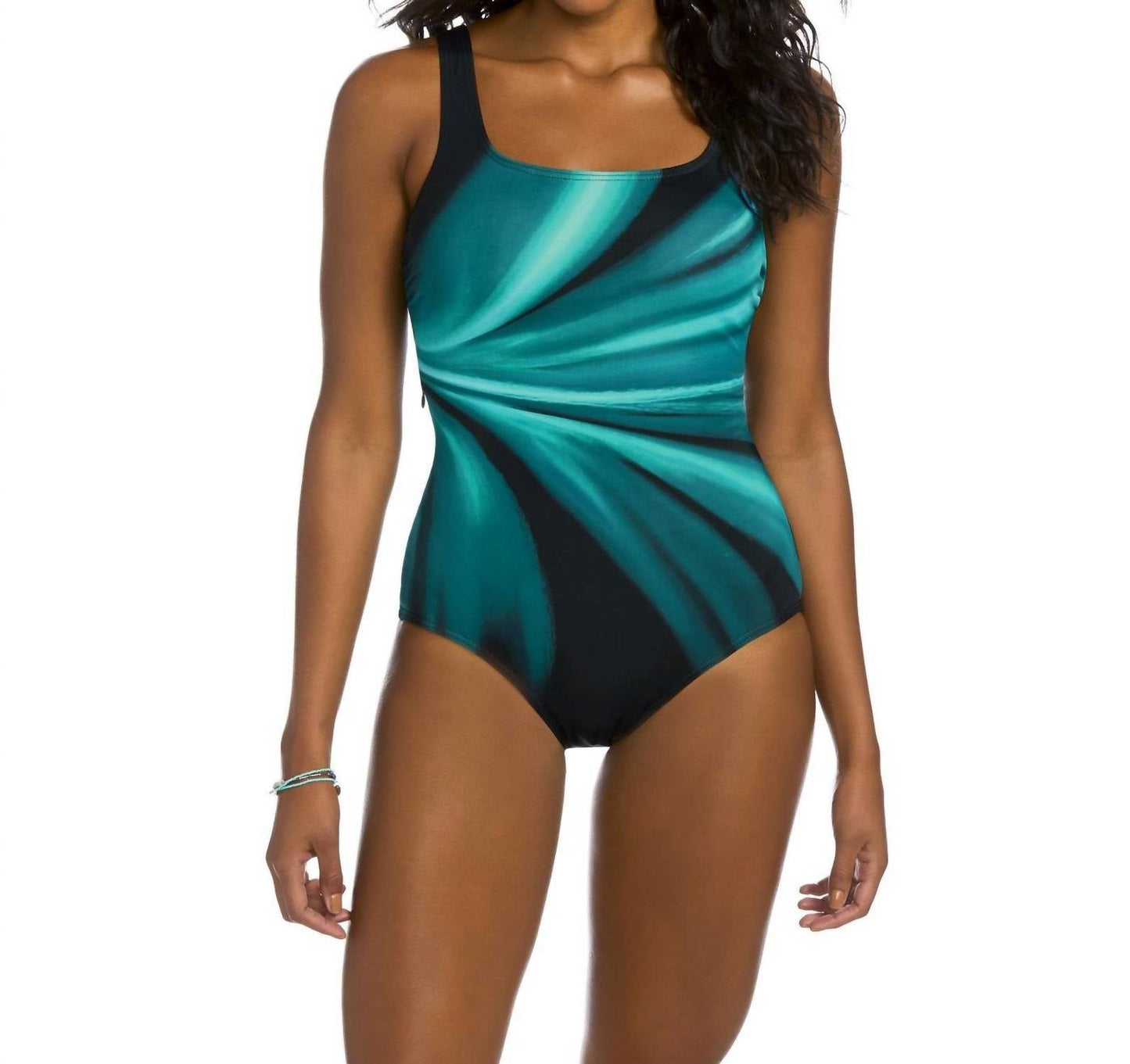 Active Spirit - Chlorine Resistant Square Neck One Piece Swimsuit With Pockets