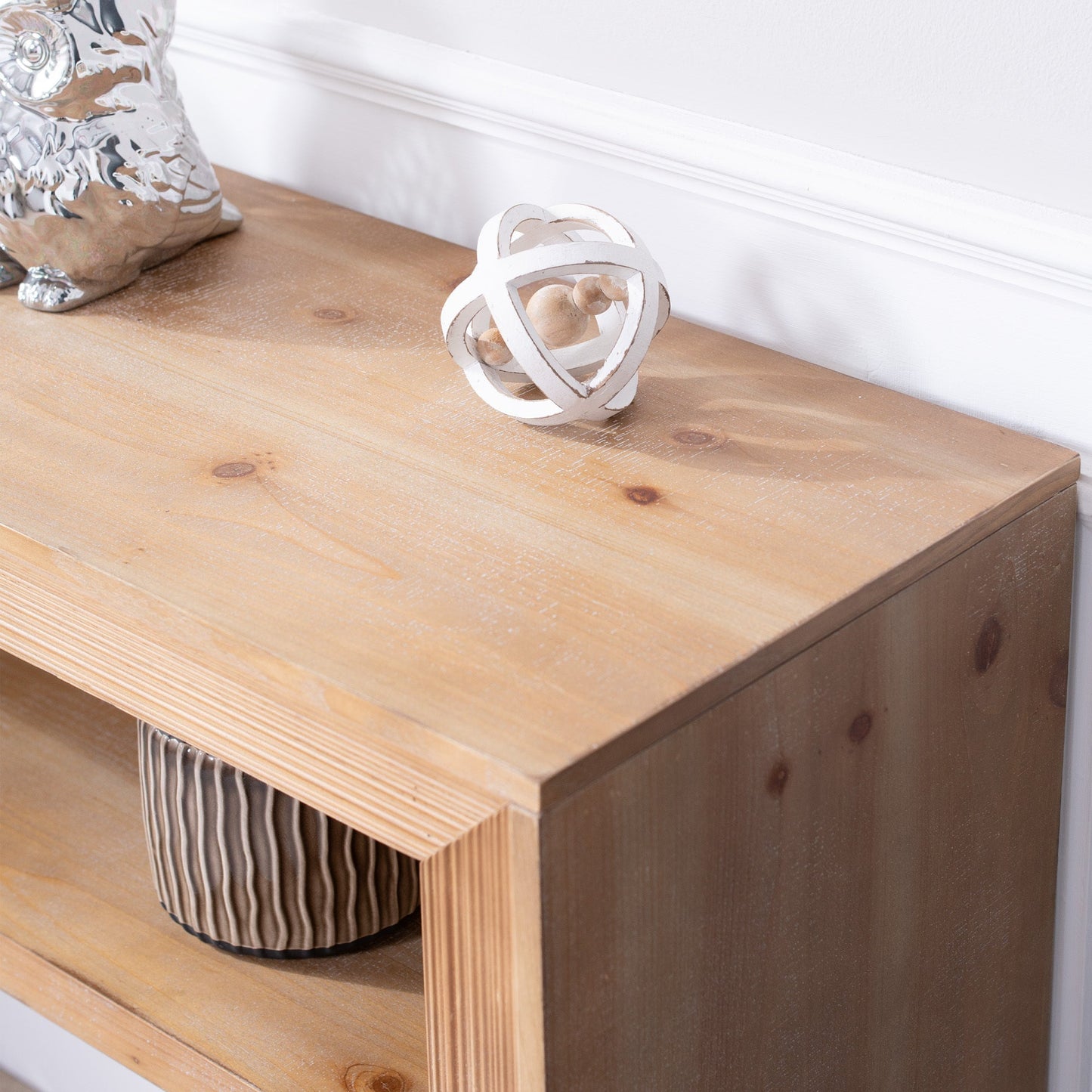 Rustic Solid Wood Console Table with Storage Shelf