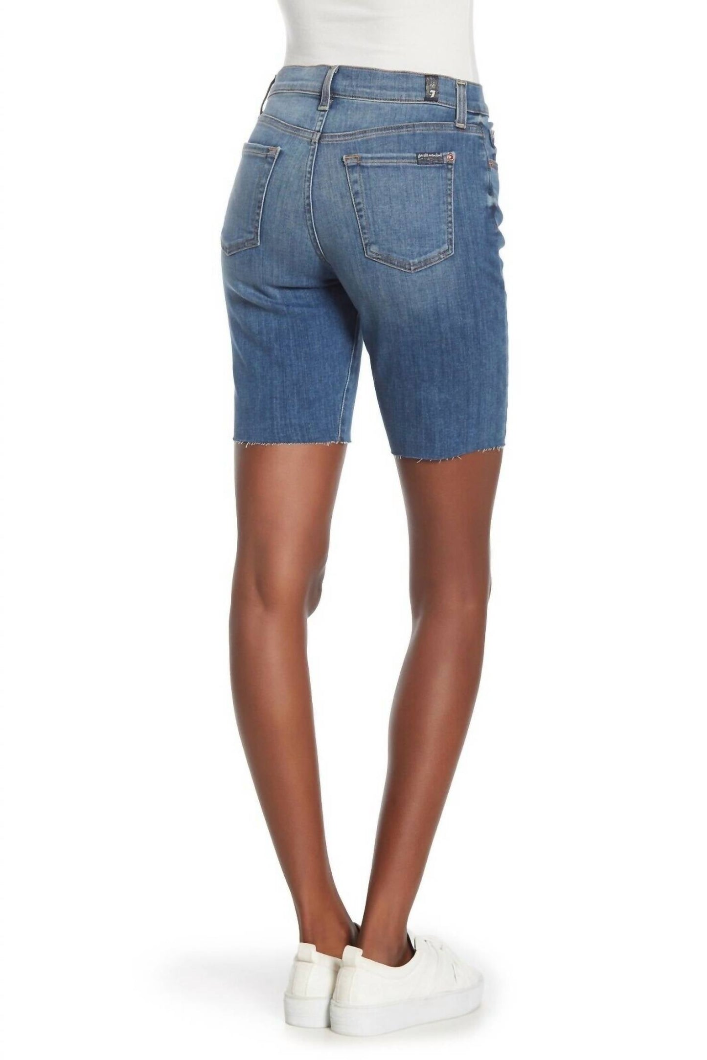 7 For All Mankind - High Rise Raw Hem Bermuda Denim Short