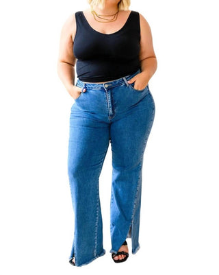 Judy Blue - Calça jeans reta com cintura alta e bainha dividida