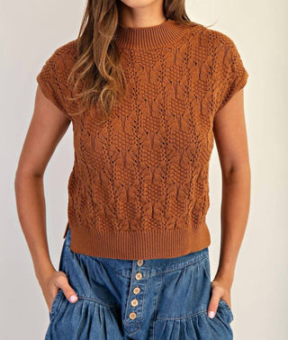 Ee:Some - Cable Knit Mock Neck Sweater Top