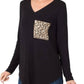 Zenana - Leopard Pocket V-neck Long Sleeve Top