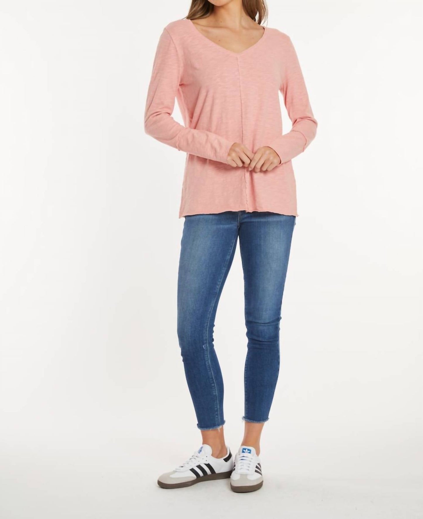 Mododoc - Long Sleeve Wide V-neck Tunic Top