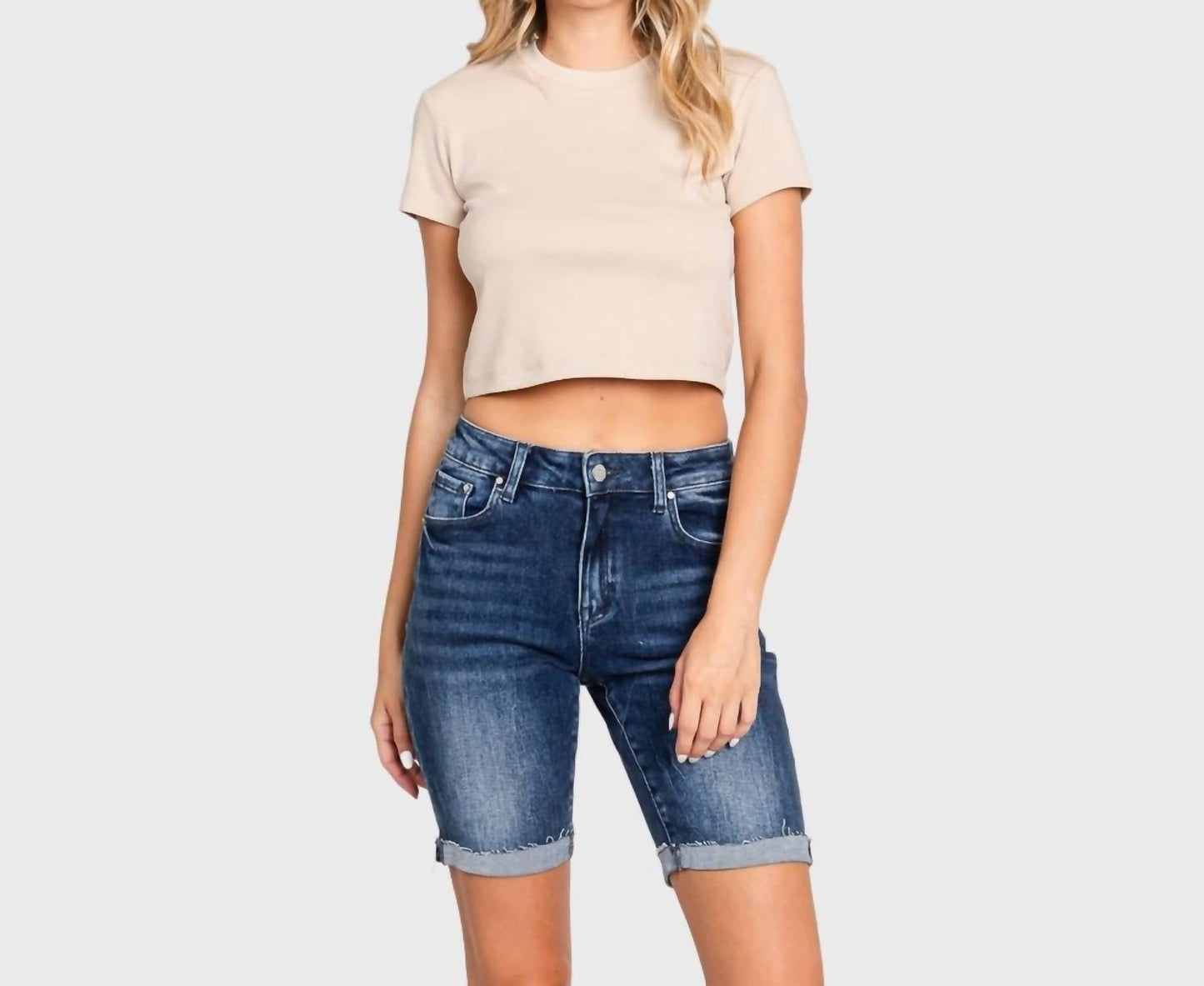 Petra153 - High Rise Bermuda Shorts With Cuffed Hem