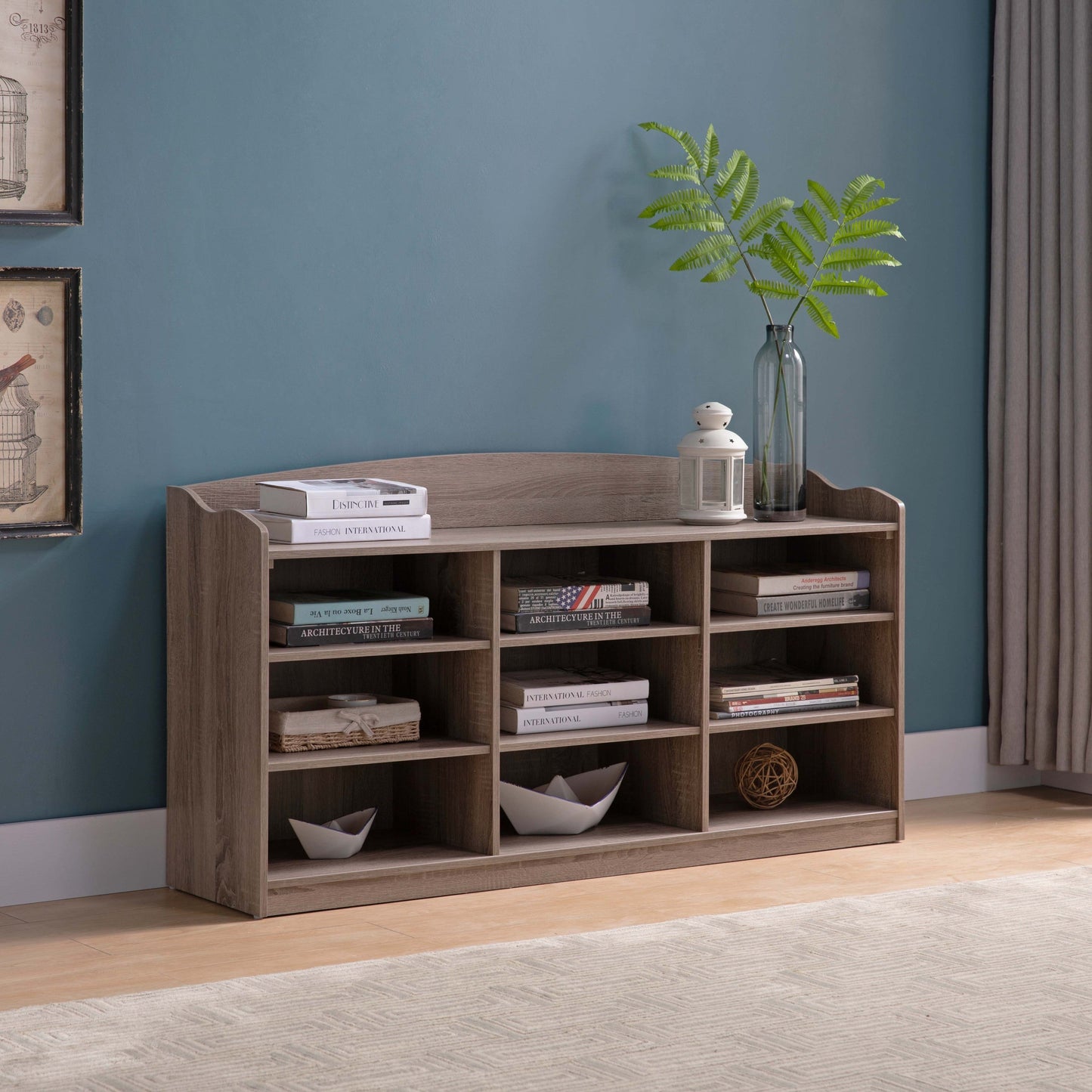Wooden Shoe Storage Bench with Nine Storage Shelves