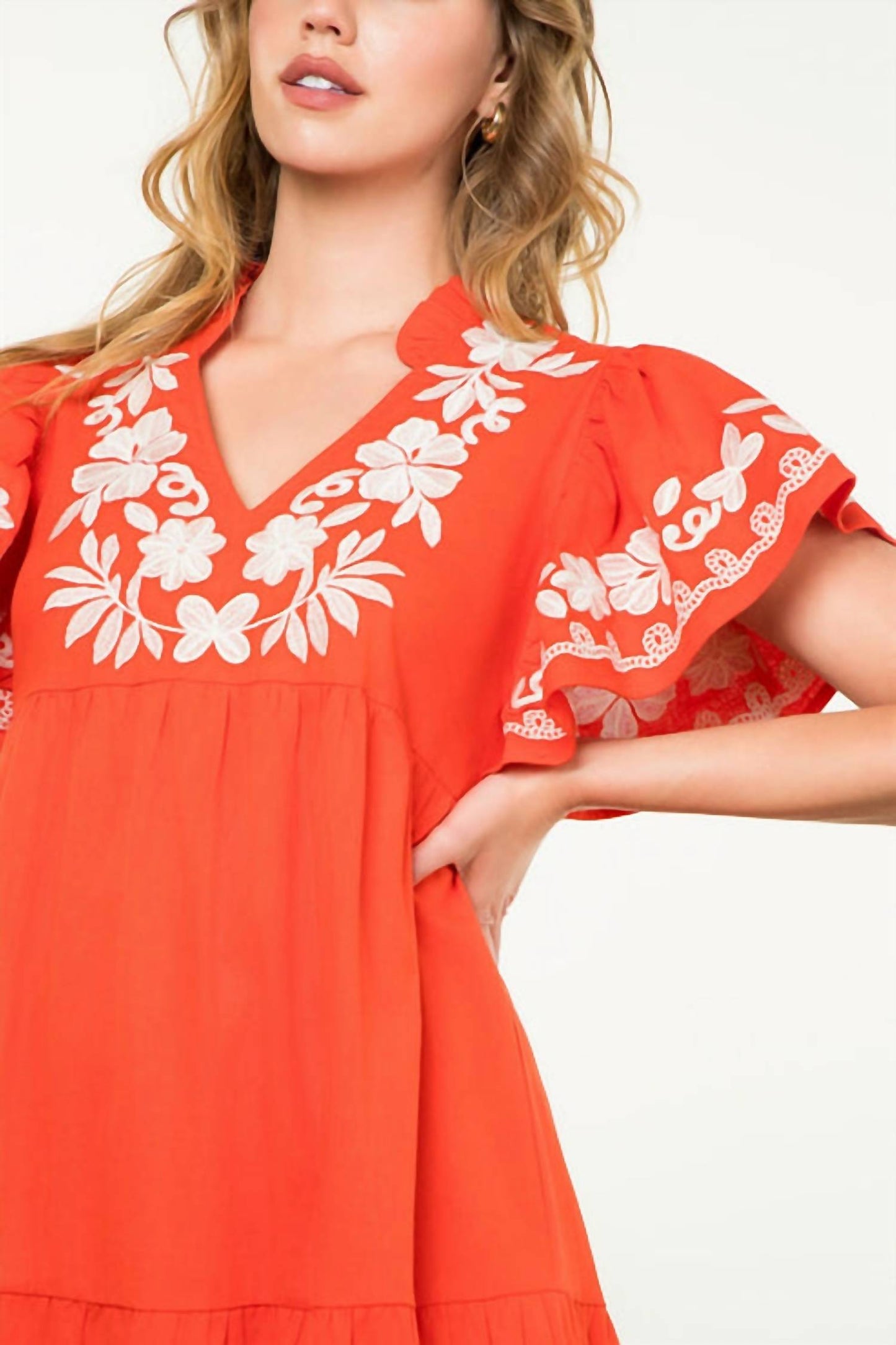 Thml - Flutter Sleeve Embroidered Dress