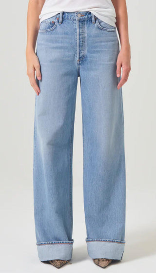 Agolde - Calça Jeans Feminina de Cintura Alta e Perna Larga