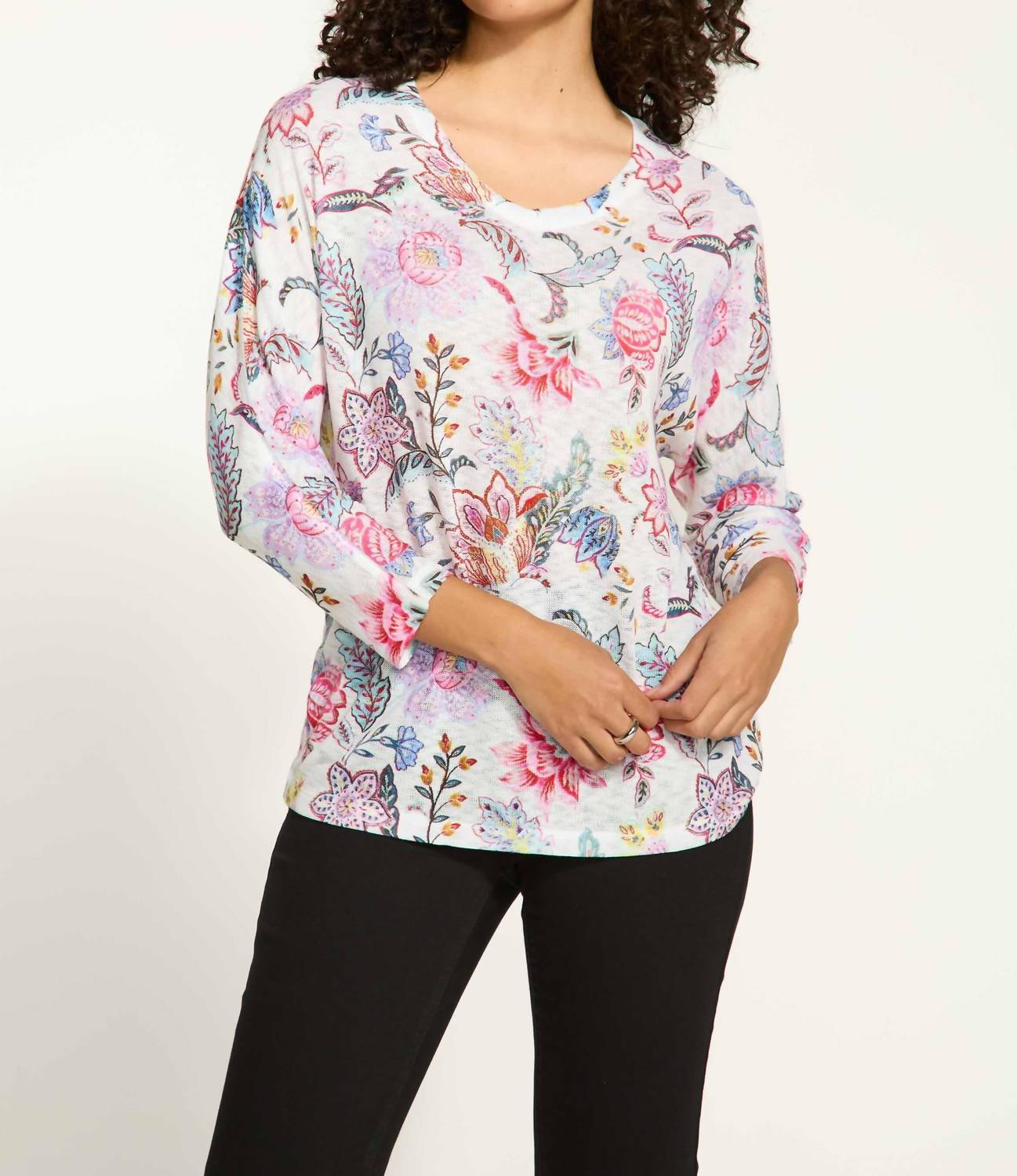 Fdj - Floral Print Loose Fit Dolman Top