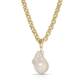 Eklexic - Colar feminino com pingente de pérola barroca e corrente micro real extragrande