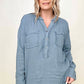 Zenana - Gauze Split Neck Button Front Top