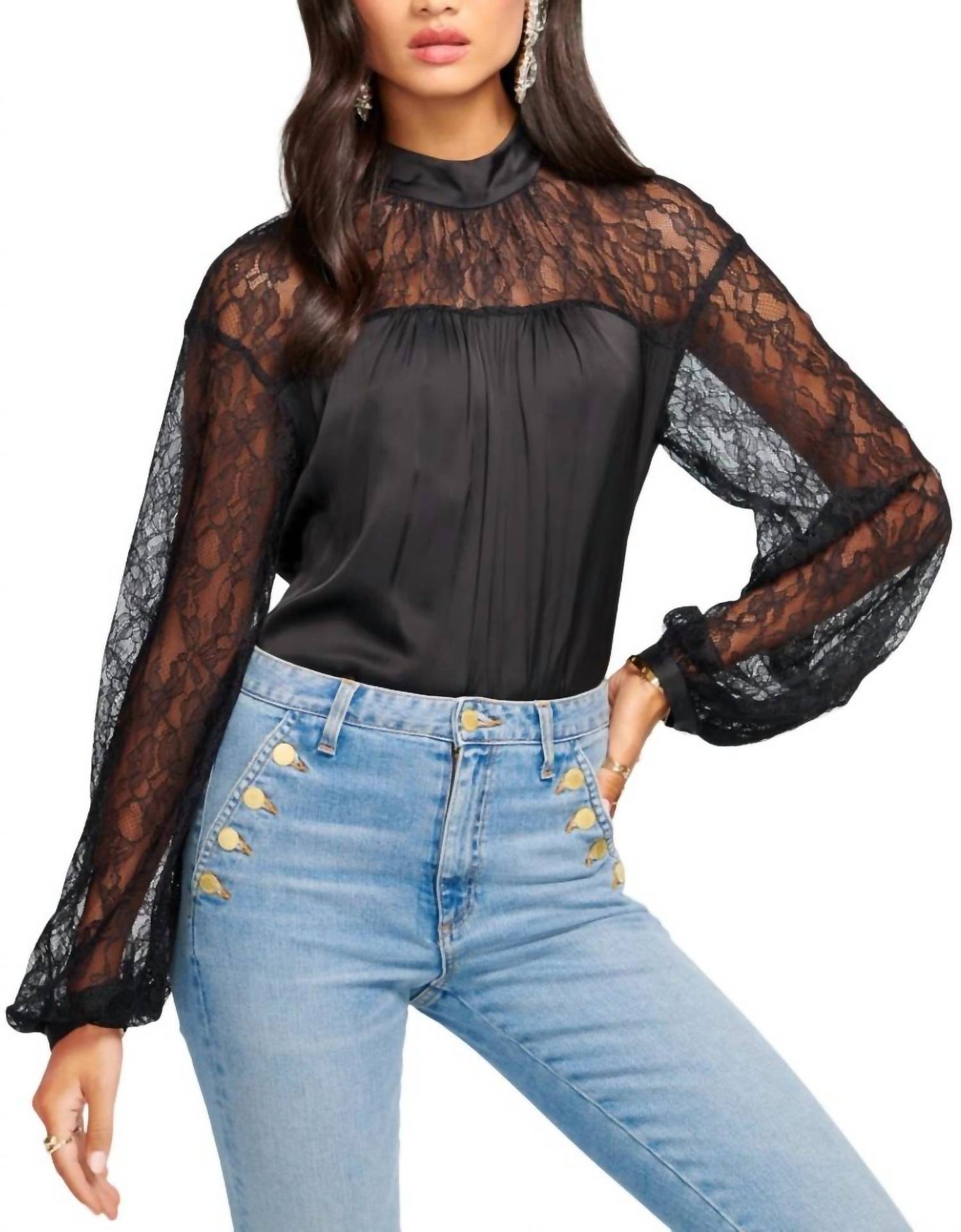 Ramy Brook - SORINDA LACE MOCK NECK TOP