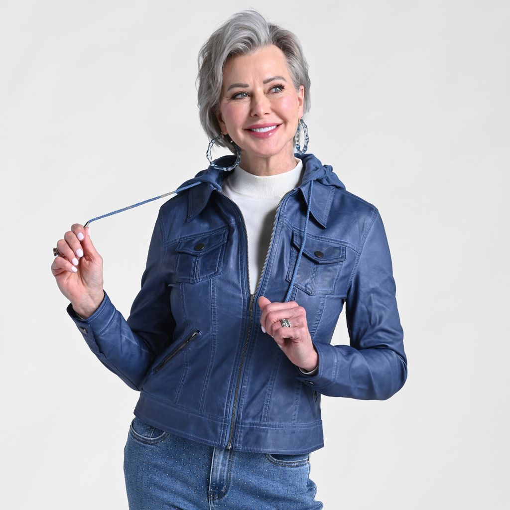 Indigo Thread Co. Garment-Dyed Faux Leather Hooded Zip-up Jacket