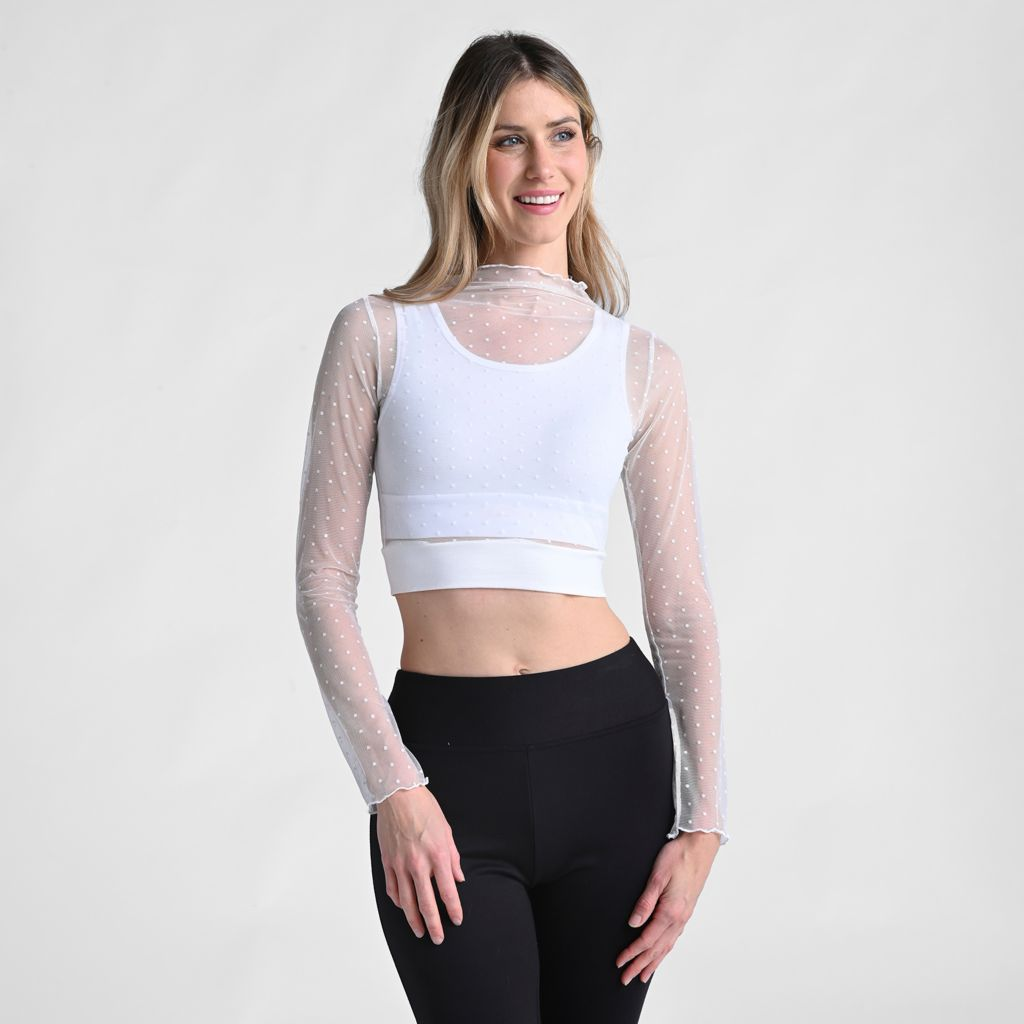 Halftee Small Polka Dot Sheer Mesh Long Sleeve Top