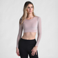 Halftee Metallic Mesh Long Sleeve Scoop Neck Top