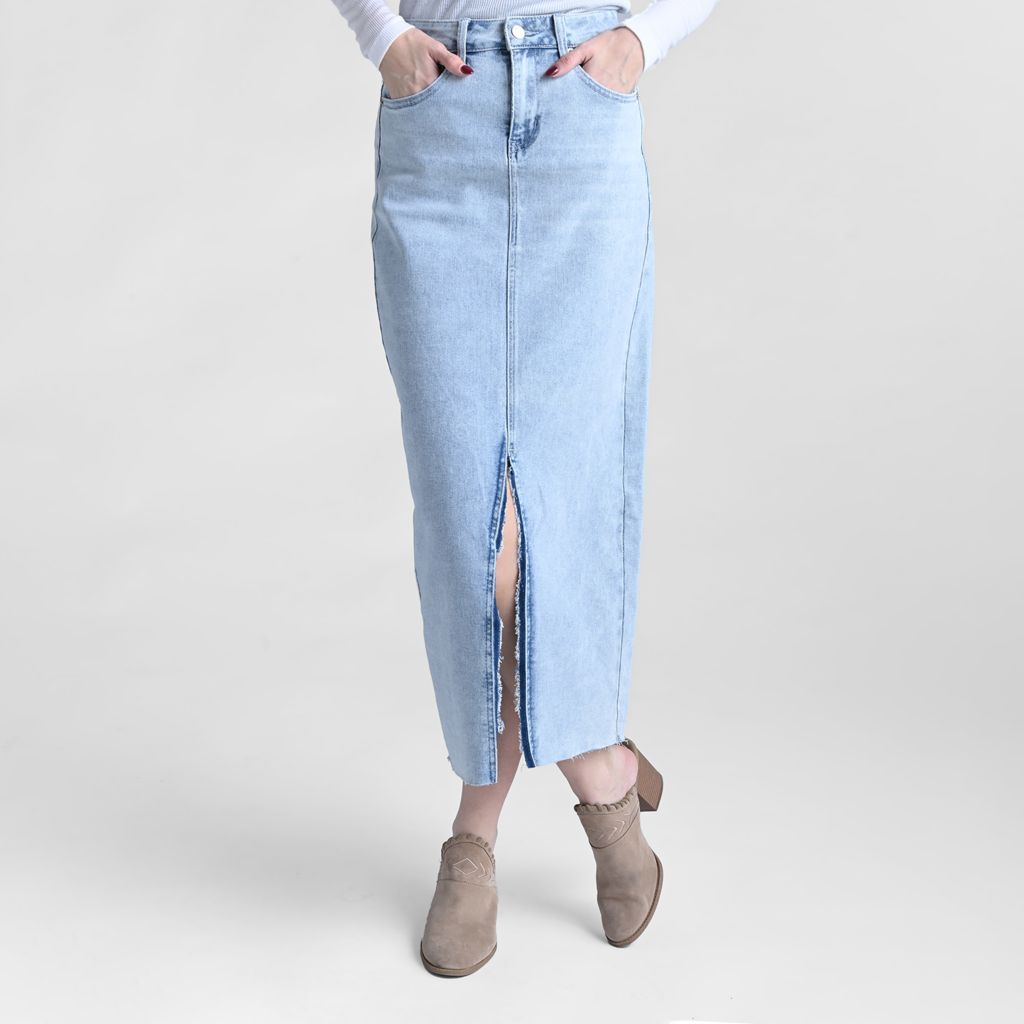 Indigo Thread Co. High-Rise Center Slit Denim Skirt