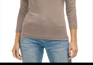 Three Dots Striped British Tee Gray Size S