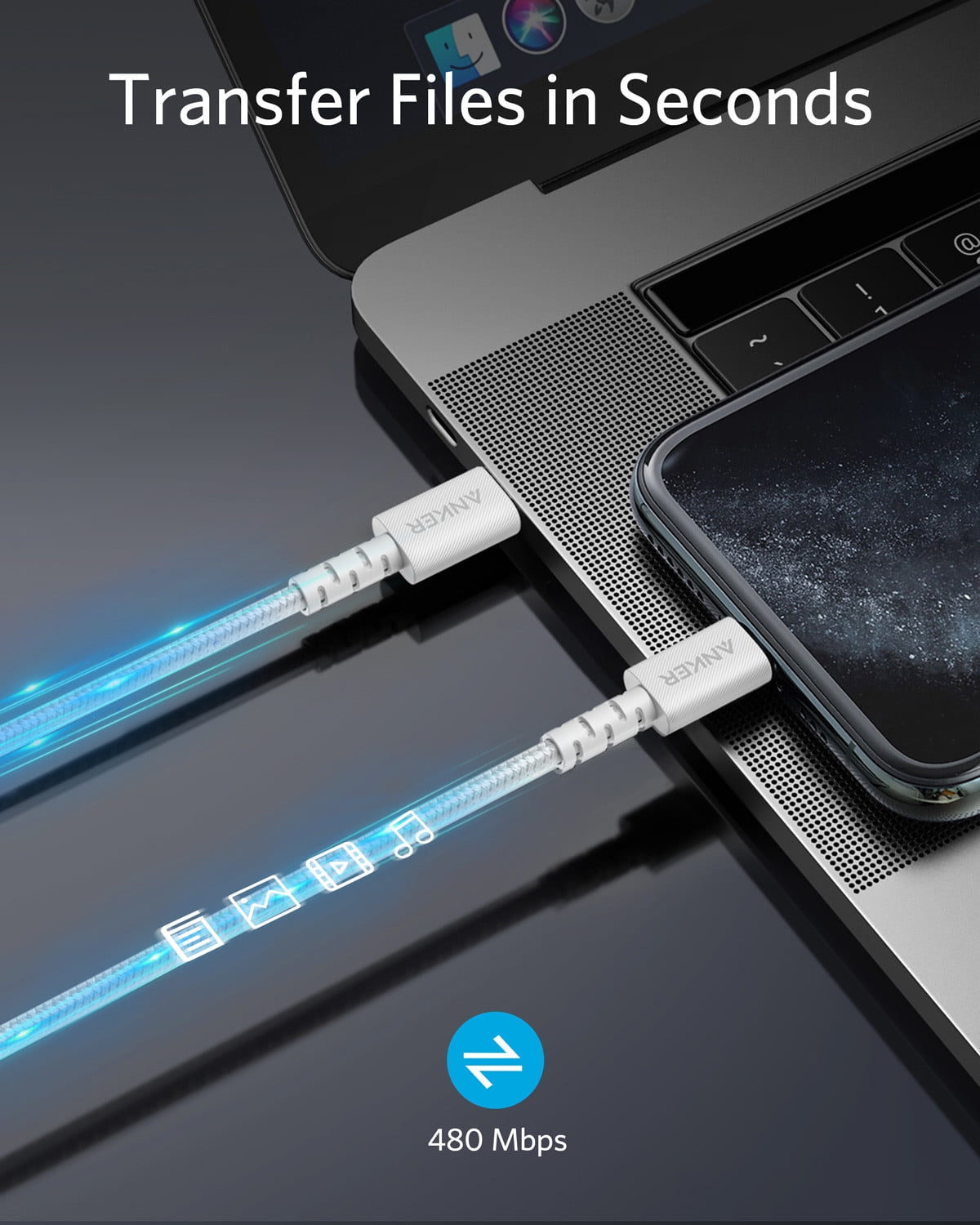 Cabo Anker PowerLine Select + USB-C com conector Lightning de 1,8 m, certificado Apple MFi - Branco