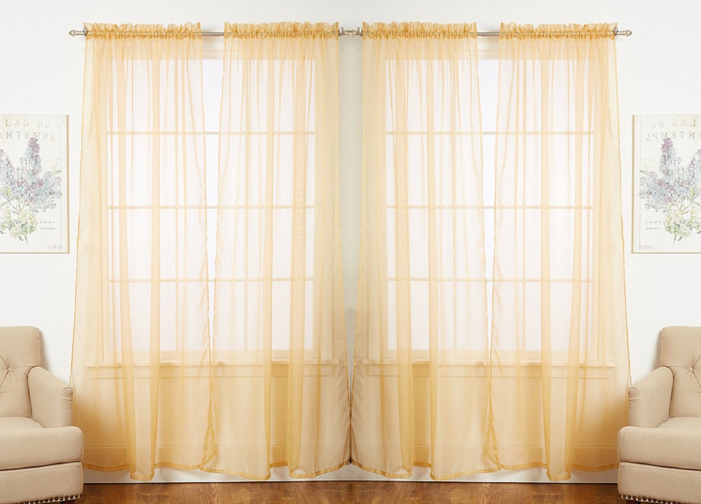 Pacote com 4 unidades da J&amp;V TEXTILES: Painéis de cortina transparentes sólidos