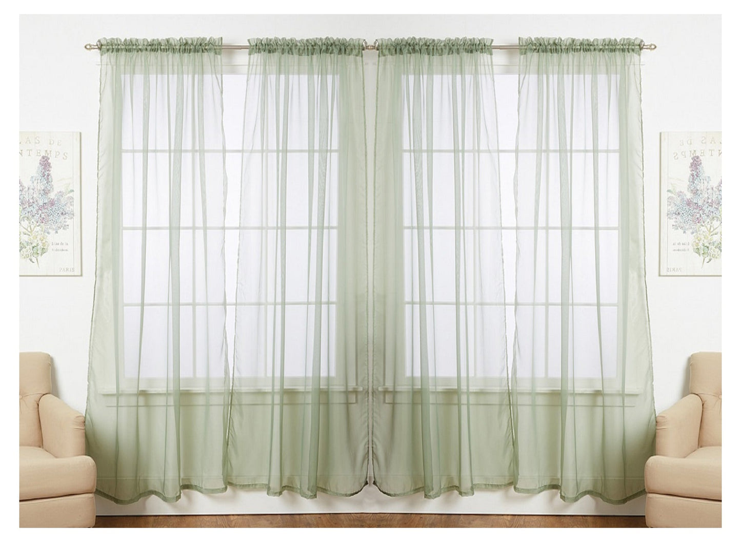 Pacote com 4 unidades da J&amp;V TEXTILES: Painéis de cortina transparentes sólidos